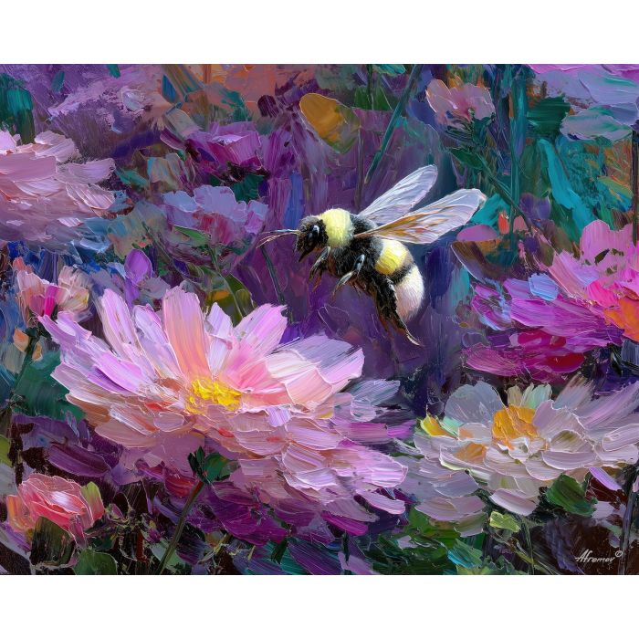 hidden, pattern, bee, palette knife, oil painting, impasto, thick paint, textured surface, expressive art, painterly style, material depth, visual rhythm, hand painted, layered pigment, atmospheric, fine art, contemporary painting