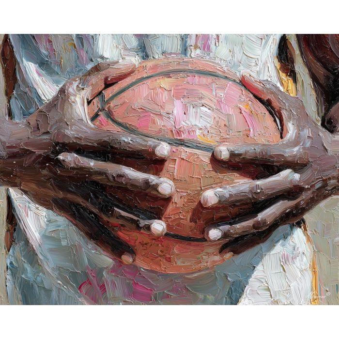 low, plane, basketball, palette knife, oil painting, impasto, thick paint, textured surface, expressive art, painterly style, material depth, visual rhythm, hand painted, layered pigment, atmospheric, fine art, contemporary painting