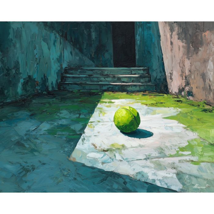 still, hidden, form, basketball, palette knife, oil painting, impasto, thick paint, textured surface, expressive art, painterly style, material depth, visual rhythm, hand painted, layered pigment, atmospheric, fine art, contemporary painting