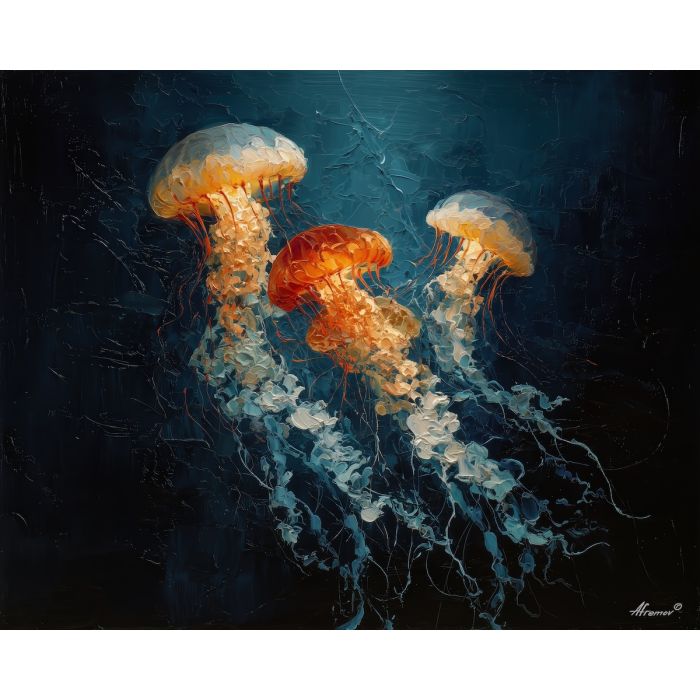 quiet, broken, presence, jellyfish, palette knife, oil painting, impasto, thick paint, textured surface, expressive art, painterly style, material depth, visual rhythm, hand painted, layered pigment, atmospheric, fine art, contemporary painting