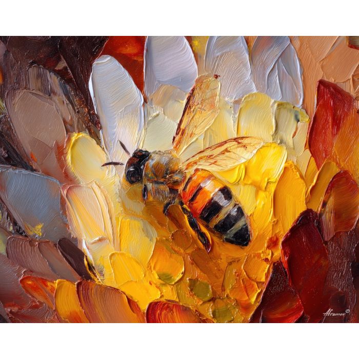charged, state, bee, palette knife, oil painting, impasto, thick paint, textured surface, expressive art, painterly style, material depth, visual rhythm, hand painted, layered pigment, atmospheric, fine art, contemporary painting