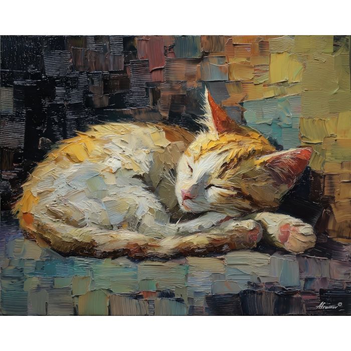 open, pattern, black cat, palette knife, oil painting, impasto, thick paint, textured surface, expressive art, painterly style, material depth, visual rhythm, hand painted, layered pigment, atmospheric, fine art, contemporary painting