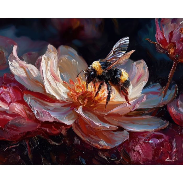 tense, vision, bee, palette knife, oil painting, impasto, thick paint, textured surface, expressive art, painterly style, material depth, visual rhythm, hand painted, layered pigment, atmospheric, fine art, contemporary painting