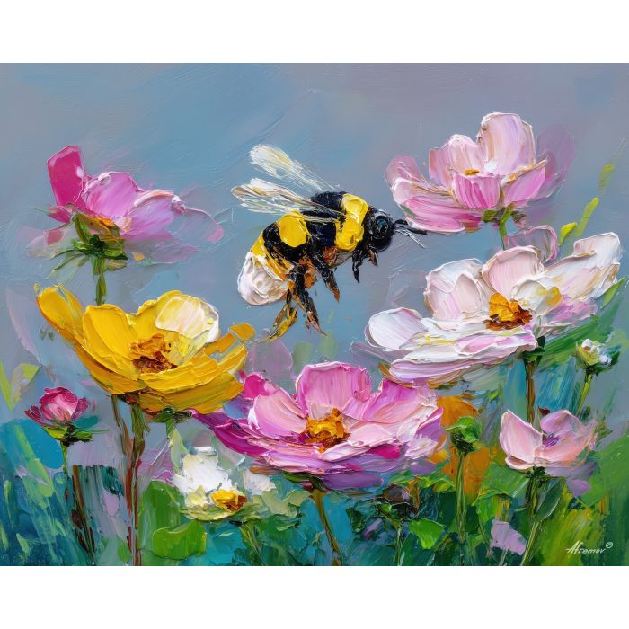 odd, frame, bee, palette knife, oil painting, impasto, thick paint, textured surface, expressive art, painterly style, material depth, visual rhythm, hand painted, layered pigment, atmospheric, fine art, contemporary painting