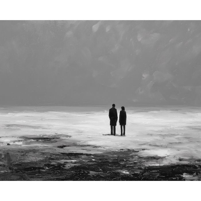 minimal valentine,love theme,faceless couple,abstract figures,palette knife,oil painting,impasto,thick paint,textured surface,minimal art,intimacy,togetherness,clean composition,modern painting,emotional restraint,visual simplicity,contemporary fine art