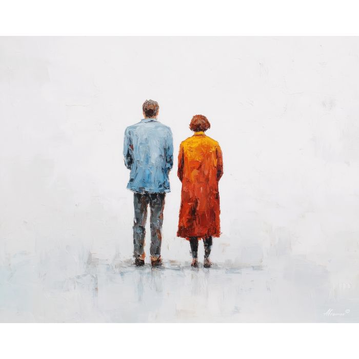 minimal valentine,love theme,faceless couple,abstract figures,palette knife,oil painting,impasto,thick paint,textured surface,minimal art,intimacy,togetherness,clean composition,modern painting,emotional restraint,visual simplicity,contemporary fine art