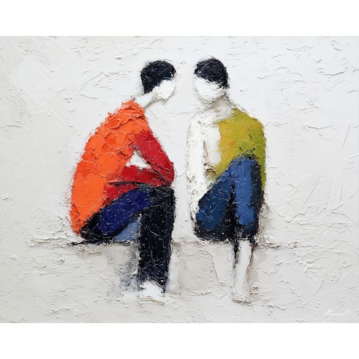 minimal valentine,love theme,faceless couple,abstract figures,palette knife,oil painting,impasto,thick paint,textured surface,minimal art,intimacy,togetherness,clean composition,modern painting,emotional restraint,visual simplicity,contemporary fine art