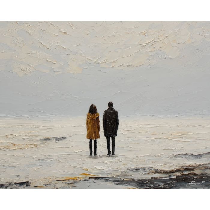minimal valentine,love theme,faceless couple,abstract figures,palette knife,oil painting,impasto,thick paint,textured surface,minimal art,intimacy,togetherness,clean composition,modern painting,emotional restraint,visual simplicity,contemporary fine art