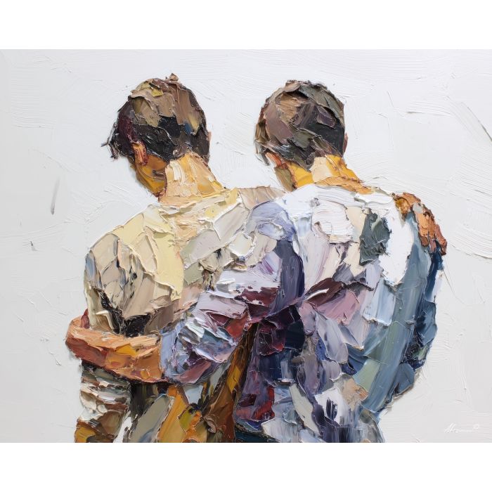 minimal valentine,love theme,faceless couple,abstract figures,palette knife,oil painting,impasto,thick paint,textured surface,minimal art,intimacy,togetherness,clean composition,modern painting,emotional restraint,visual simplicity,contemporary fine art