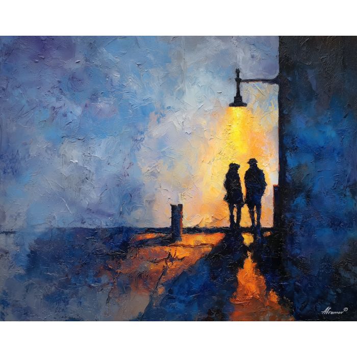 dark valentine,love theme,shadow couple,romantic silhouettes,palette knife,oil painting,impasto,thick paint,textured surface,moody art,intimacy,connection,faceless figures,night scene,emotional art,expressive surface,atmospheric painting,modern fine art