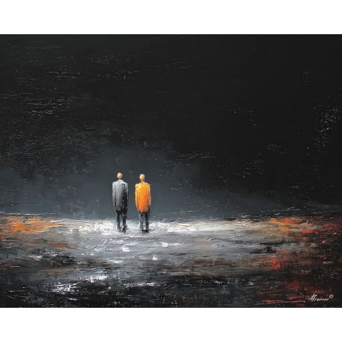 dark valentine,love theme,shadow couple,romantic silhouettes,palette knife,oil painting,impasto,thick paint,textured surface,moody art,intimacy,connection,faceless figures,night scene,emotional art,expressive surface,atmospheric painting,modern fine art