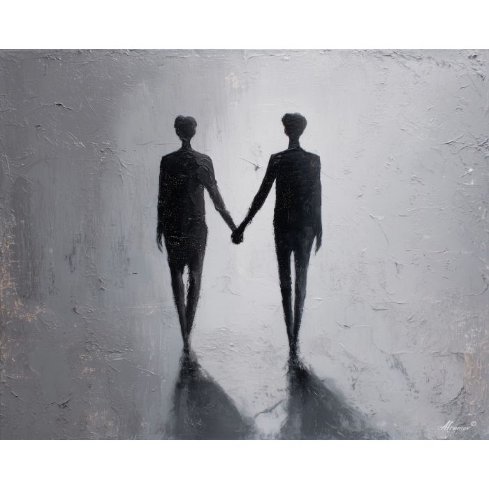 minimal valentine,love theme,faceless couple,abstract figures,palette knife,oil painting,impasto,thick paint,textured surface,minimal art,intimacy,togetherness,clean composition,modern painting,emotional restraint,visual simplicity,contemporary fine art