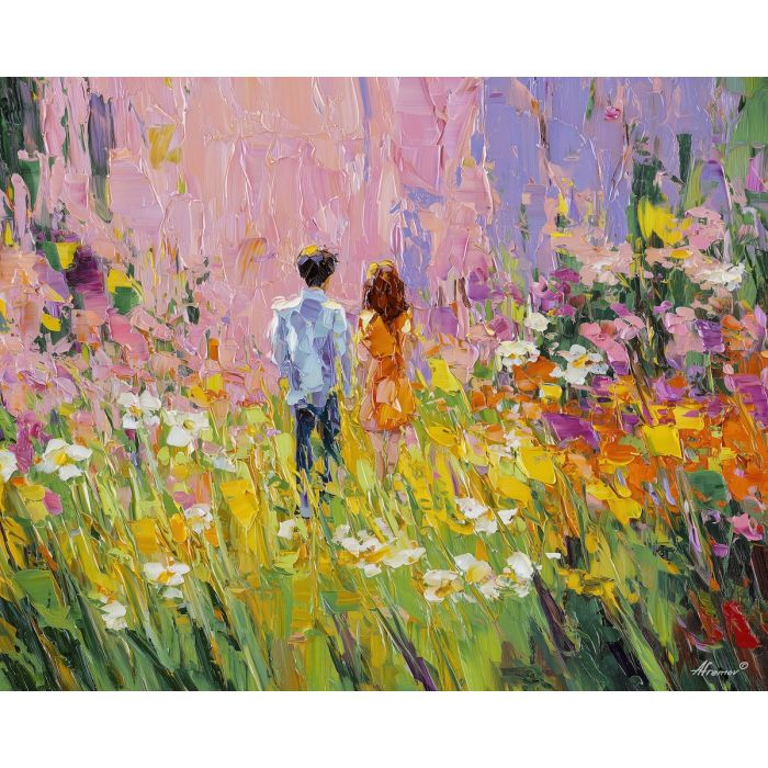 open, meadow, easter theme, spring celebration, pastel colors, palette knife, oil painting, impasto, bright art, seasonal, spring park, decorated eggs, festive, colorful scene, textured paint, joyful mood, springtime