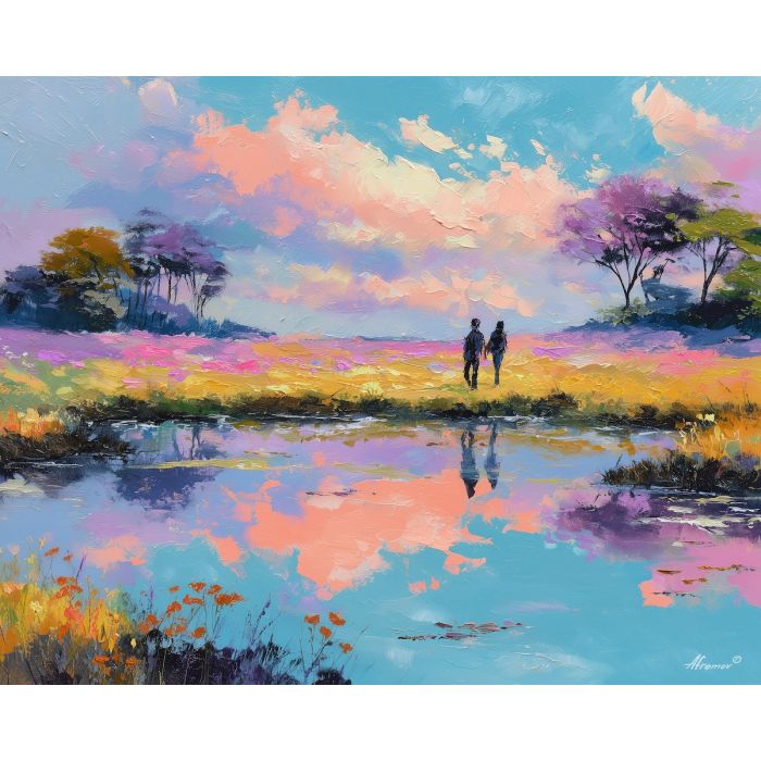 gentle, colors, easter theme, spring celebration, pastel colors, palette knife, oil painting, impasto, bright art, seasonal, spring park, decorated eggs, festive, colorful scene, textured paint, joyful mood, springtime