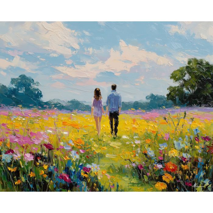 lively, morning, easter theme, spring celebration, pastel colors, palette knife, oil painting, impasto, bright art, seasonal, spring park, decorated eggs, festive, colorful scene, textured paint, joyful mood, springtime