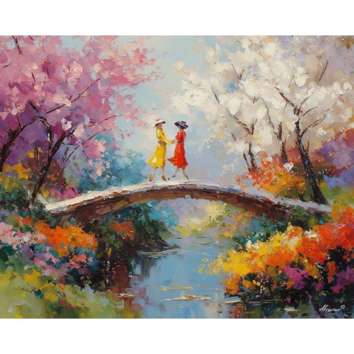 open, joy, easter theme, spring celebration, pastel colors, palette knife, oil painting, impasto, bright art, seasonal, spring park, decorated eggs, festive, colorful scene, textured paint, joyful mood, springtime