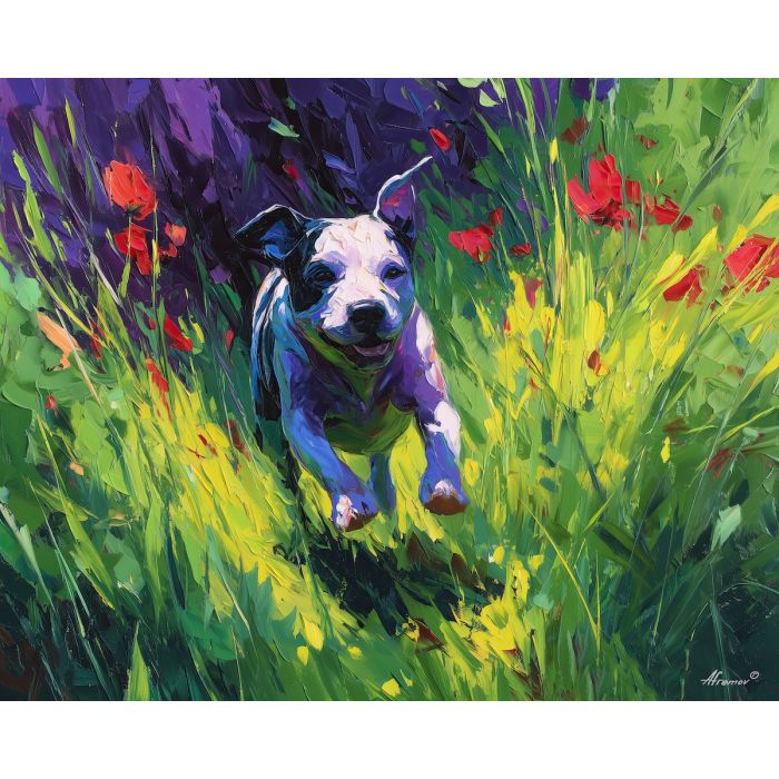 bright, light, spring theme, bright colors, green, yellow, violet, red, seasonal art, people, animals, painterly, expressive style, modern painting, textured surface, joyful mood, color harmony