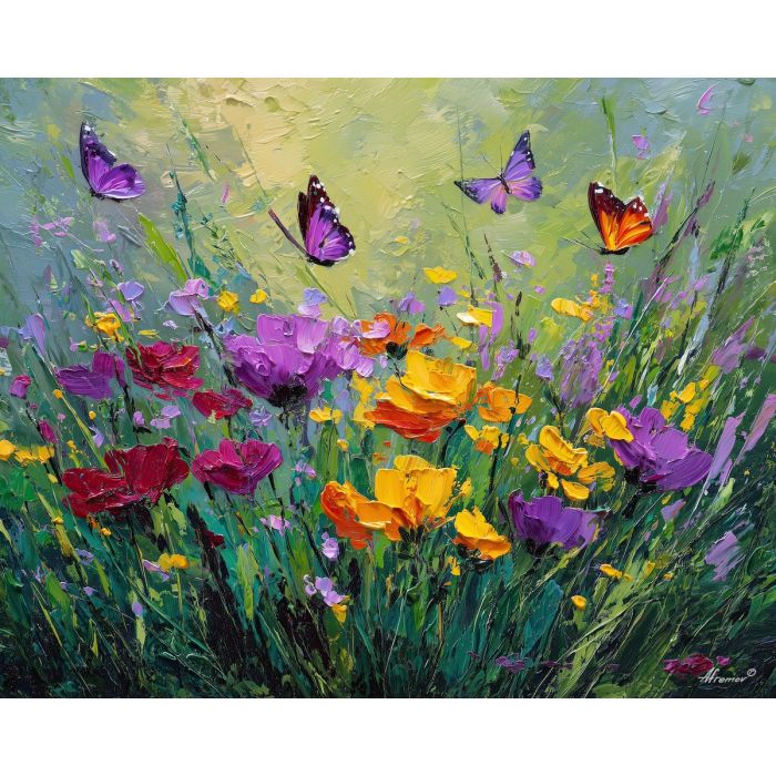 warm, ground, spring theme, bright colors, green, yellow, violet, red, seasonal art, people, animals, painterly, expressive style, modern painting, textured surface, joyful mood, color harmony