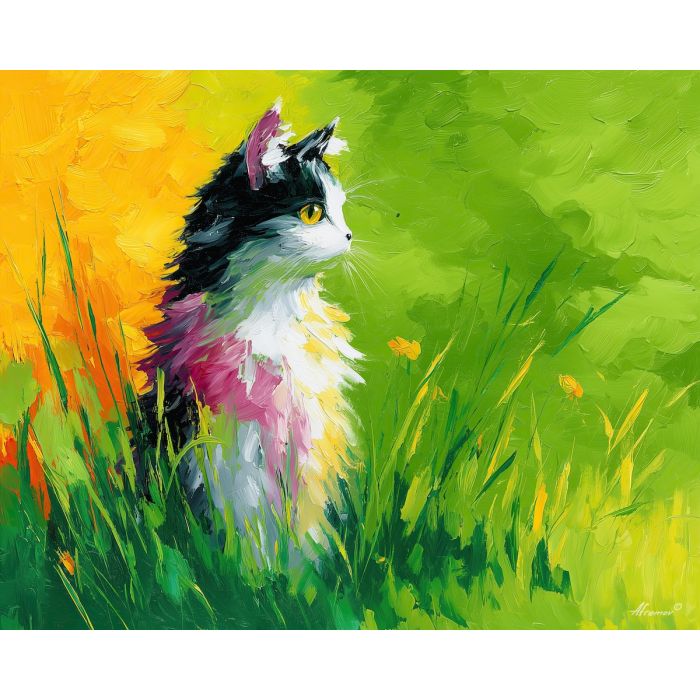 blooming, colors, spring abstract, abstract art, bright colors, green, yellow, violet, red, palette knife, oil painting, impasto, textured surface, modern abstract, color harmony, seasonal abstraction, expressive painting