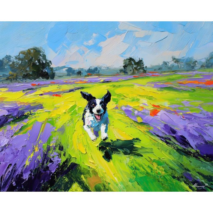 green, scene, spring theme, bright colors, yellow, violet, red, seasonal art, people, animals, painterly, expressive style, modern painting, textured surface, joyful mood, color harmony