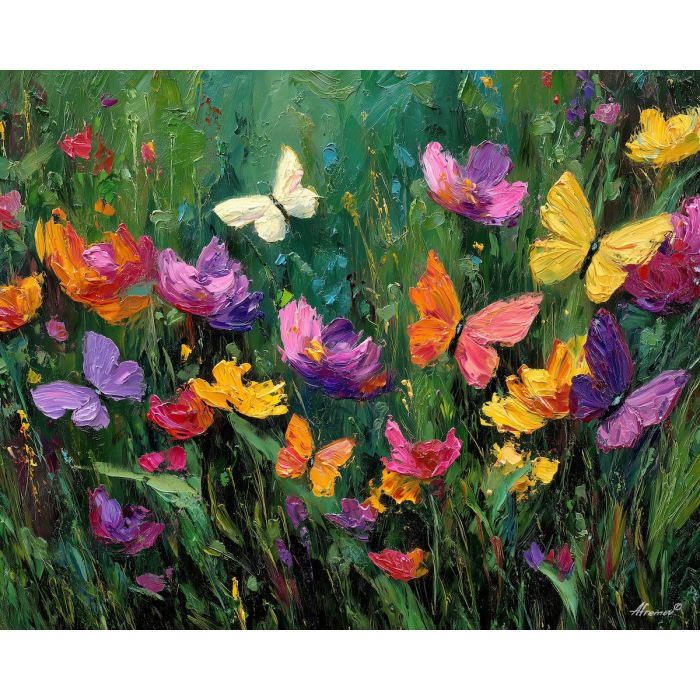 soft, meadow, spring theme, bright colors, green, yellow, violet, red, seasonal art, people, animals, painterly, expressive style, modern painting, textured surface, joyful mood, color harmony