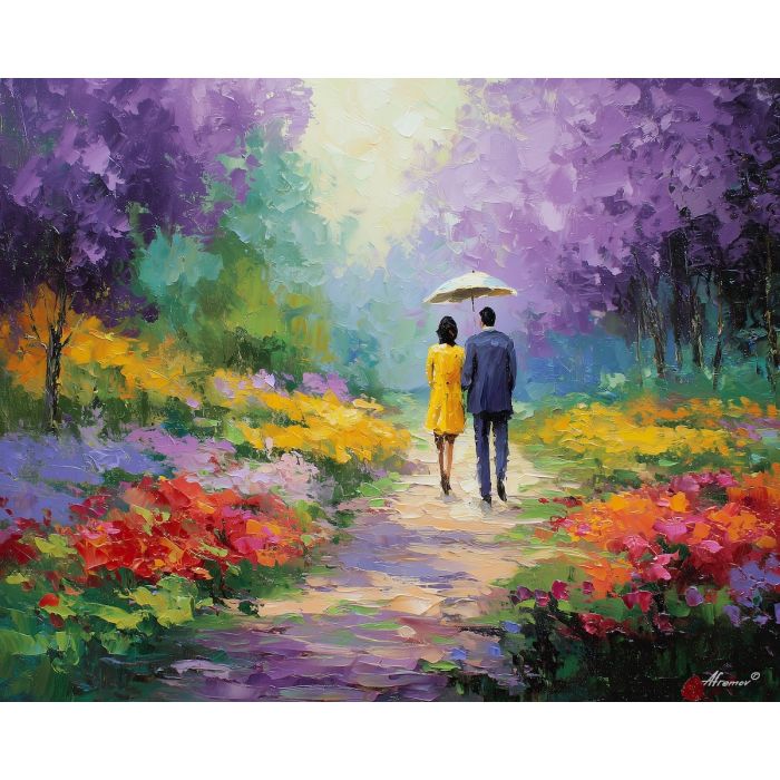 spring, light, spring theme, bright colors, green, yellow, violet, red, seasonal art, people, animals, painterly, expressive style, modern painting, textured surface, joyful mood, color harmony