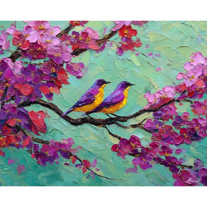 lively, garden, spring theme, bright colors, green, yellow, violet, red, seasonal art, people, animals, painterly, expressive style, modern painting, textured surface, joyful mood, color harmony