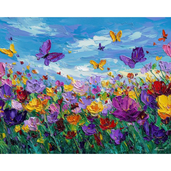 clear, garden, spring theme, bright colors, green, yellow, violet, red, seasonal art, people, animals, painterly, expressive style, modern painting, textured surface, joyful mood, color harmony