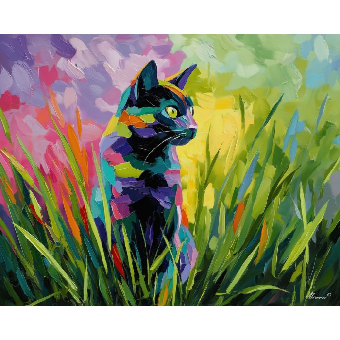 bright, scene, spring theme, bright colors, green, yellow, violet, red, seasonal art, people, animals, painterly, expressive style, modern painting, textured surface, joyful mood, color harmony