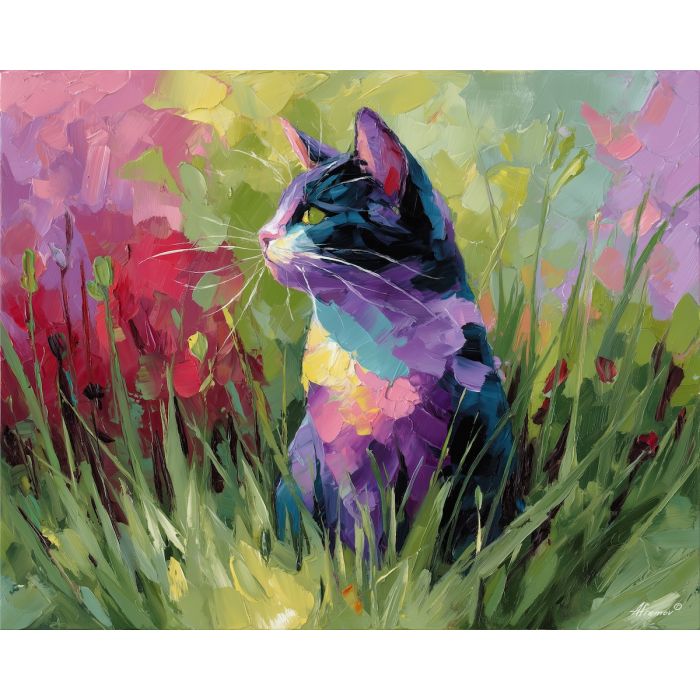 light, space, spring theme, bright colors, green, yellow, violet, red, seasonal art, people, animals, painterly, expressive style, modern painting, textured surface, joyful mood, color harmony