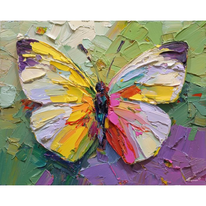 open, moment, butterfly close up, spring animal, wildlife portrait, animal face, palette knife, oil painting, impasto, textured surface, expressive animal, modern wildlife art, spring colors, painterly portrait, seasonal art, nature, close crop