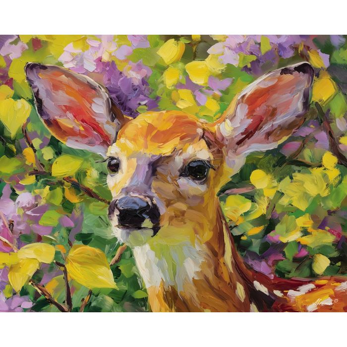 calm, form, deer close up, spring animal, wildlife portrait, animal face, palette knife, oil painting, impasto, textured surface, expressive animal, modern wildlife art, spring colors, painterly portrait, seasonal art, nature, close crop
