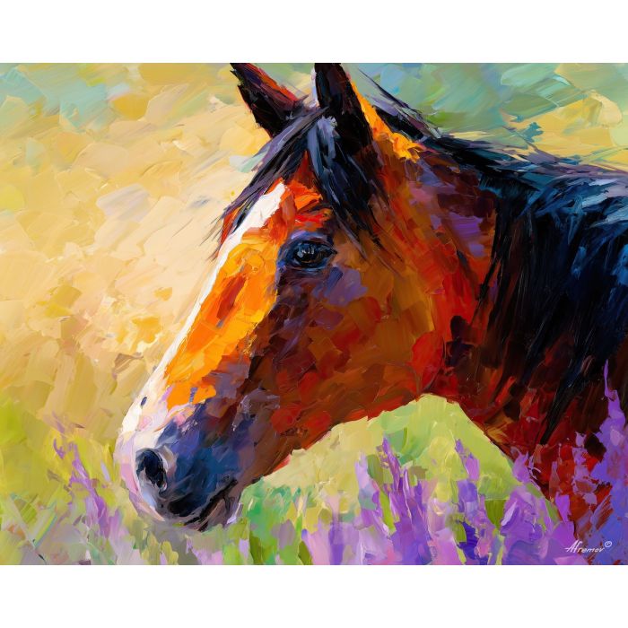 bright, profile, horse close up, spring animal, wildlife portrait, animal face, palette knife, oil painting, impasto, textured surface, expressive animal, modern wildlife art, spring colors, painterly portrait, seasonal art, nature, close crop