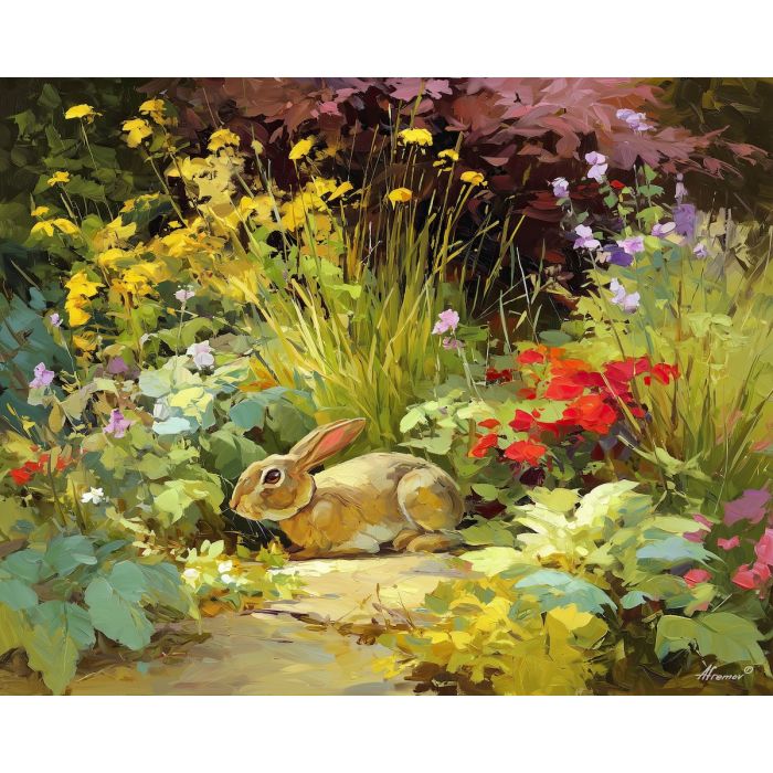open, balance, spring animals, hares, wildlife art, nature scene, bright colors, palette knife, oil painting, impasto, textured surface, animal painting, springtime, modern wildlife art, painterly style, seasonal art, expressive painting