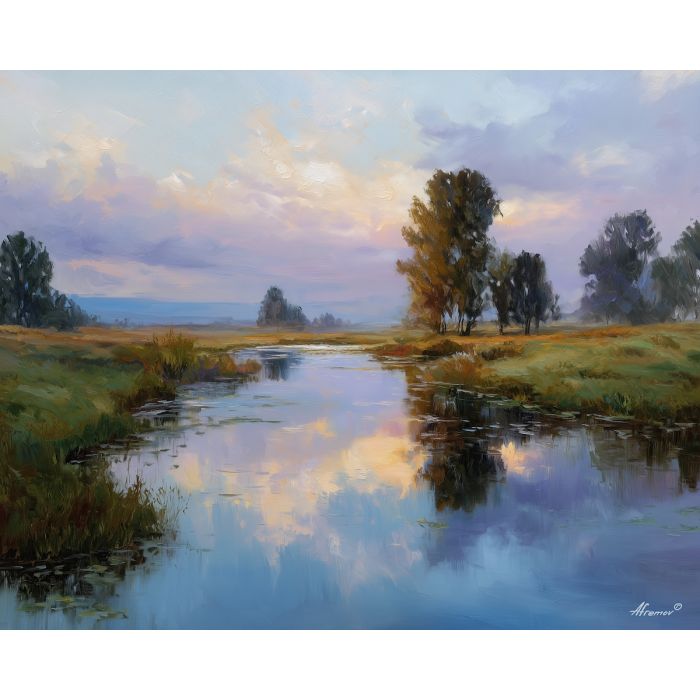 spring morning,calm atmosphere,oil painting