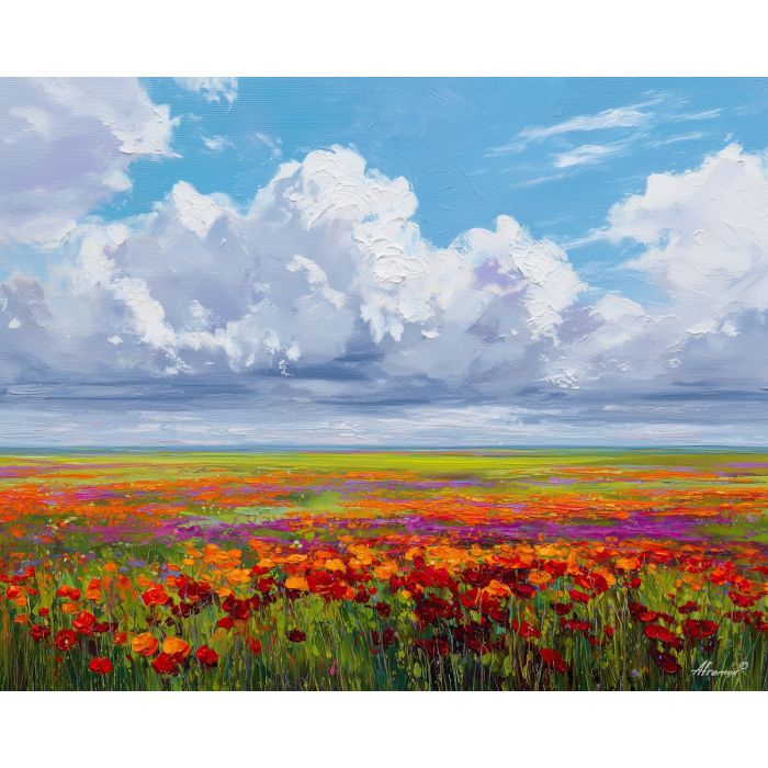 spring flowers,open fields,oil painting