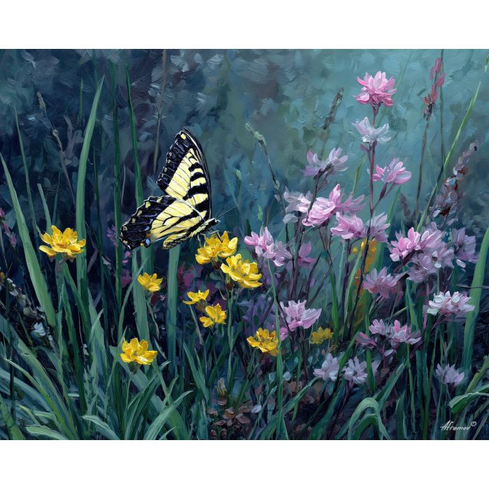 spring butterfly,flower rest,oil painting