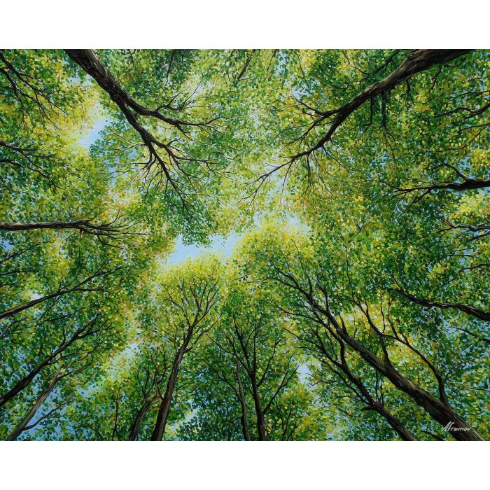 spring canopy,new leaves,oil painting
