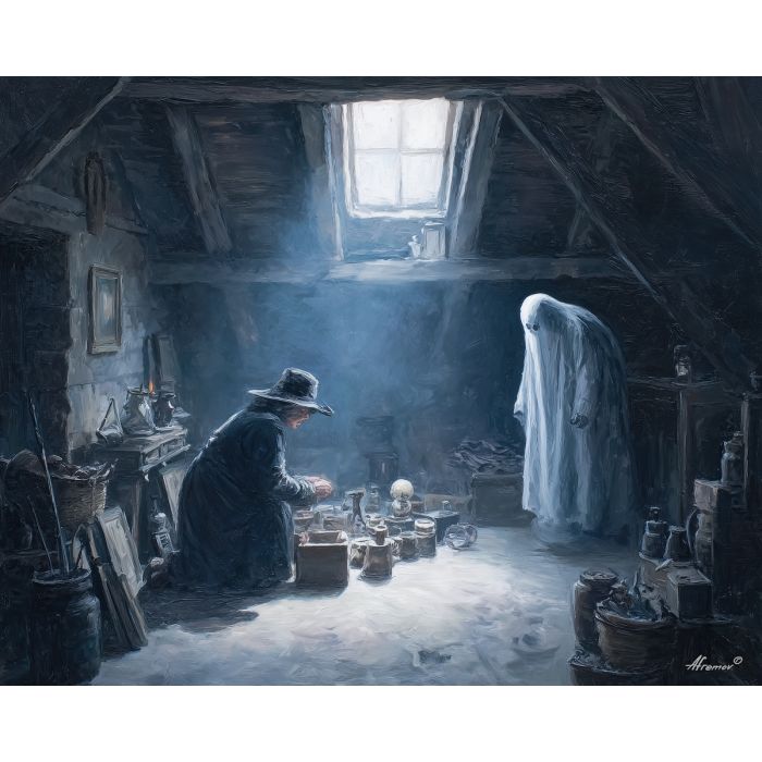 witch ghost attic,nostalgic fantasy