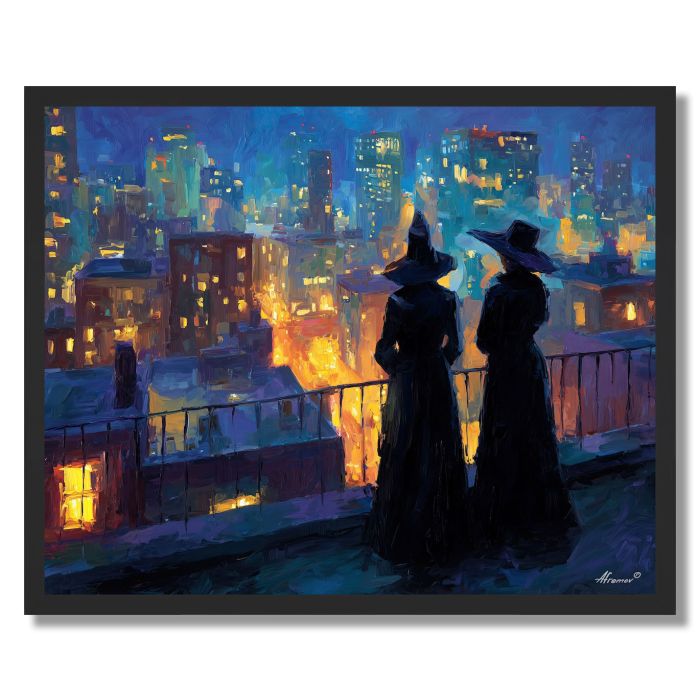 BALCONY NIGHT FRIENDS - FRAMED