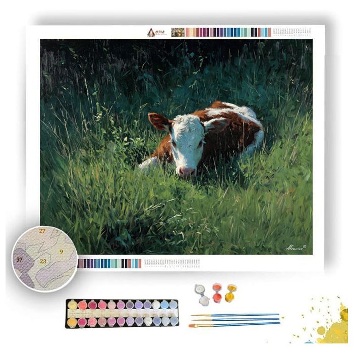 CALF GREEN PASTURE - Paint by Numbers Full Kit