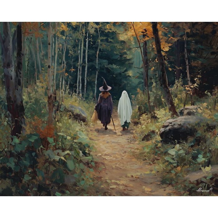 witch ghost forest,path walk,fantasy