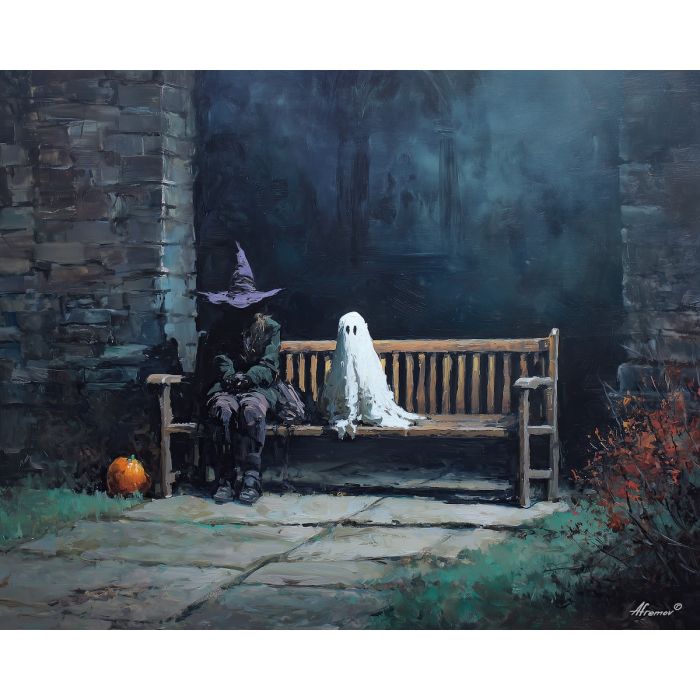 witch ghost bench,moonlight calm