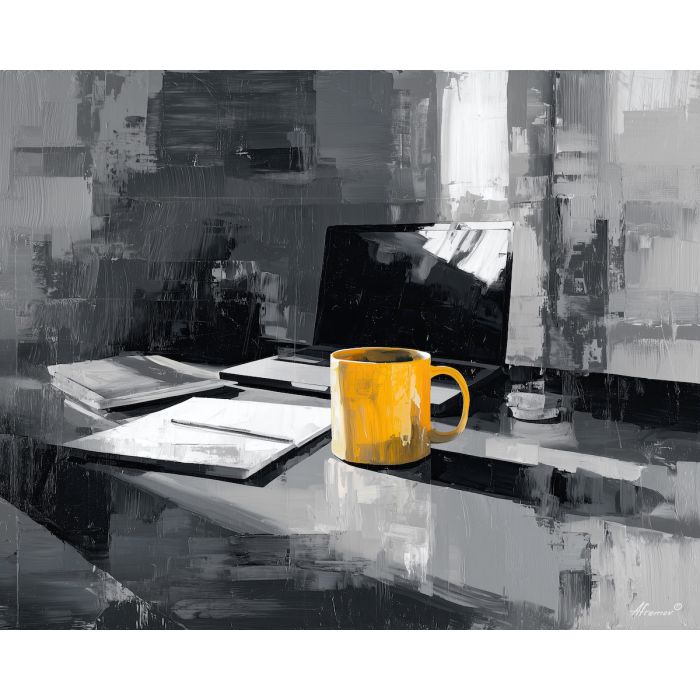 aclosedlaptop, business art, corporate, abstract, palette knife, oil painting, impasto, textured surface, modern, minimal, professional, conceptual, clean design, office theme, contemporary art, visual concept