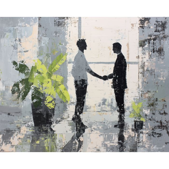 structured, collaboration, business theme, office scene, meeting, professional, palette knife, oil painting, impasto, textured surface, corporate, modern office, workplace art, presentation, desk, whiteboard