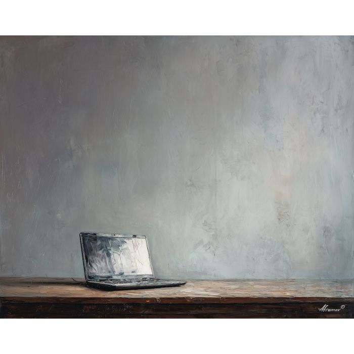 aclosedlaptop, business art, corporate, abstract, palette knife, oil painting, impasto, textured surface, modern, minimal, professional, conceptual, clean design, office theme, contemporary art, visual concept