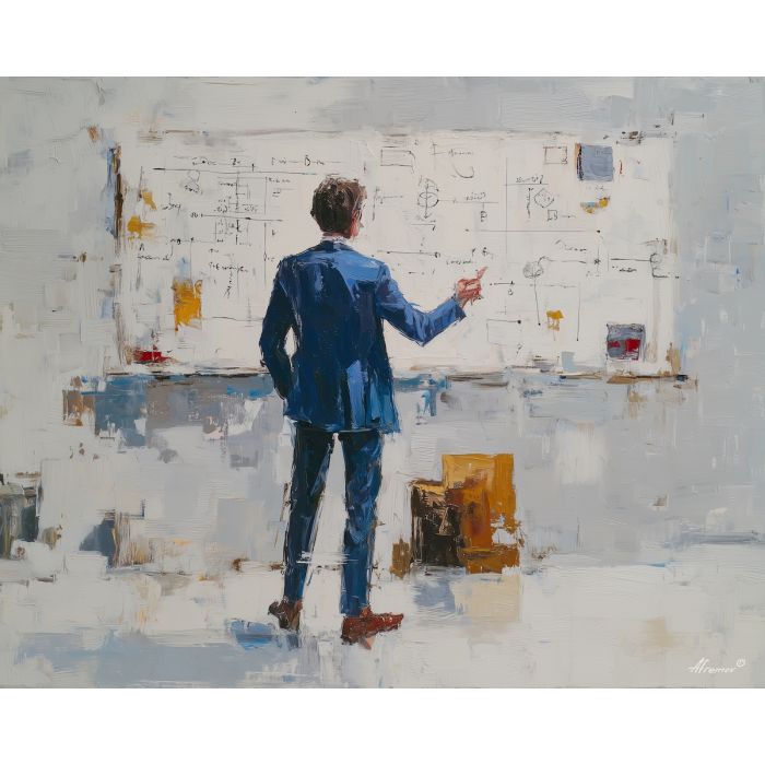 professional, moment, business theme, office scene, meeting, palette knife, oil painting, impasto, textured surface, corporate, modern office, workplace art, presentation, collaboration, desk, whiteboard