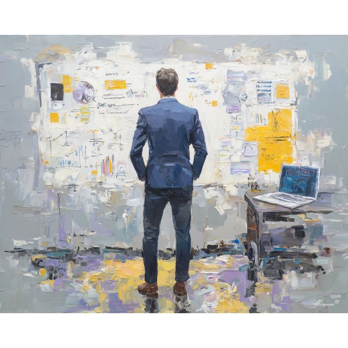 modern, agenda, business theme, office scene, meeting, professional, palette knife, oil painting, impasto, textured surface, corporate, modern office, workplace art, presentation, collaboration, desk, whiteboard