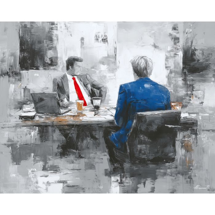 shared, discussion, business theme, office scene, meeting, professional, palette knife, oil painting, impasto, textured surface, corporate, modern office, workplace art, presentation, collaboration, desk, whiteboard