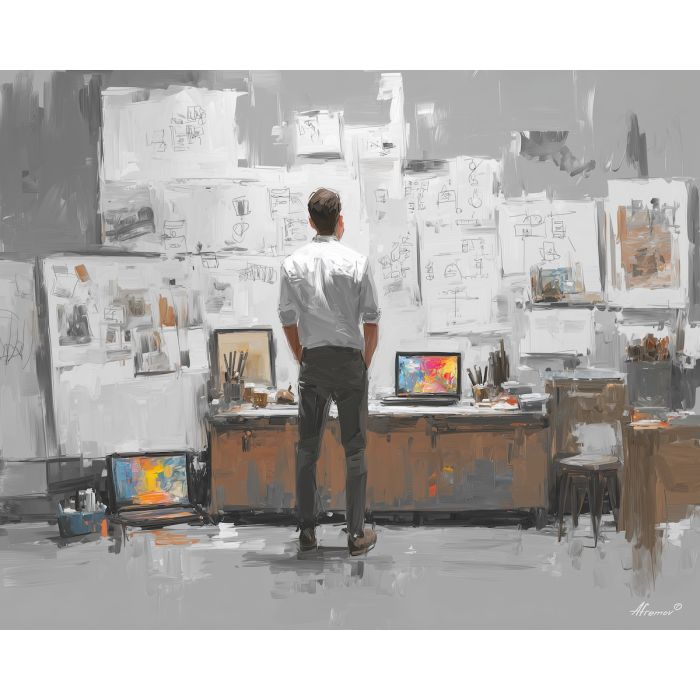 clean, workspace, business theme, office scene, meeting, professional, palette knife, oil painting, impasto, textured surface, corporate, modern office, workplace art, presentation, collaboration, desk, whiteboard